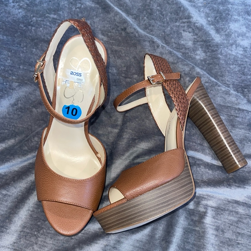 Brown Wooden Jessica Simpson Chunky Platform Heels